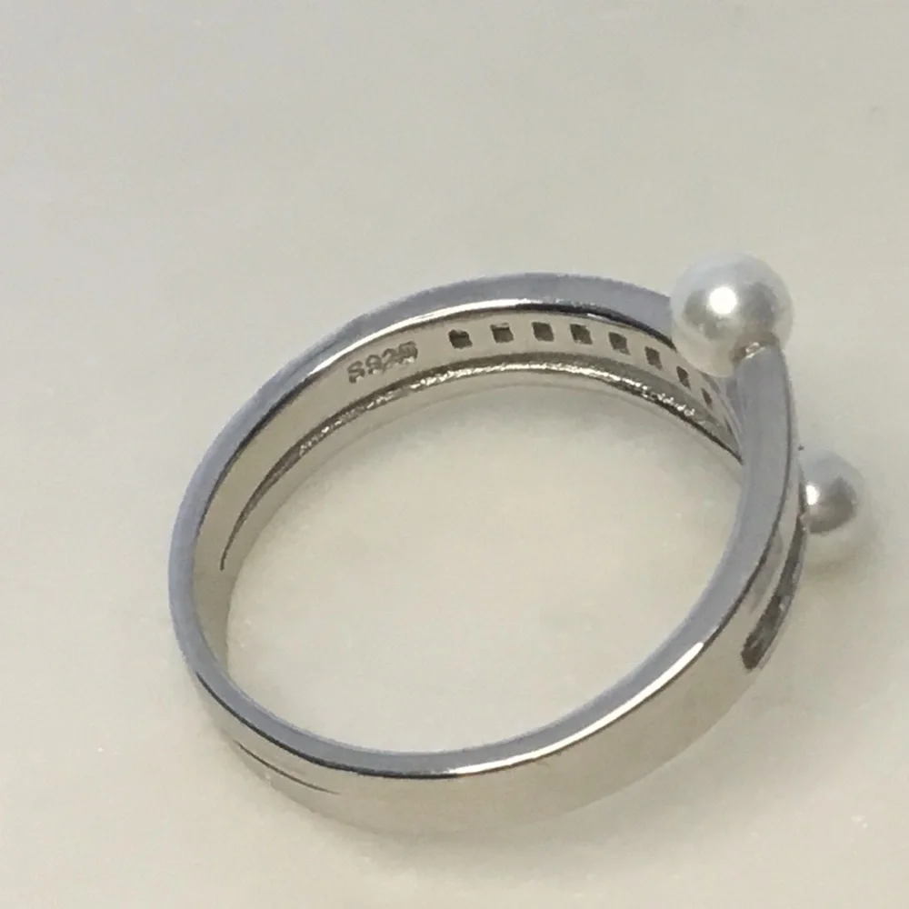 Sterling Silver Cz & Simulated Pearl Ring - Picture 8 of 15